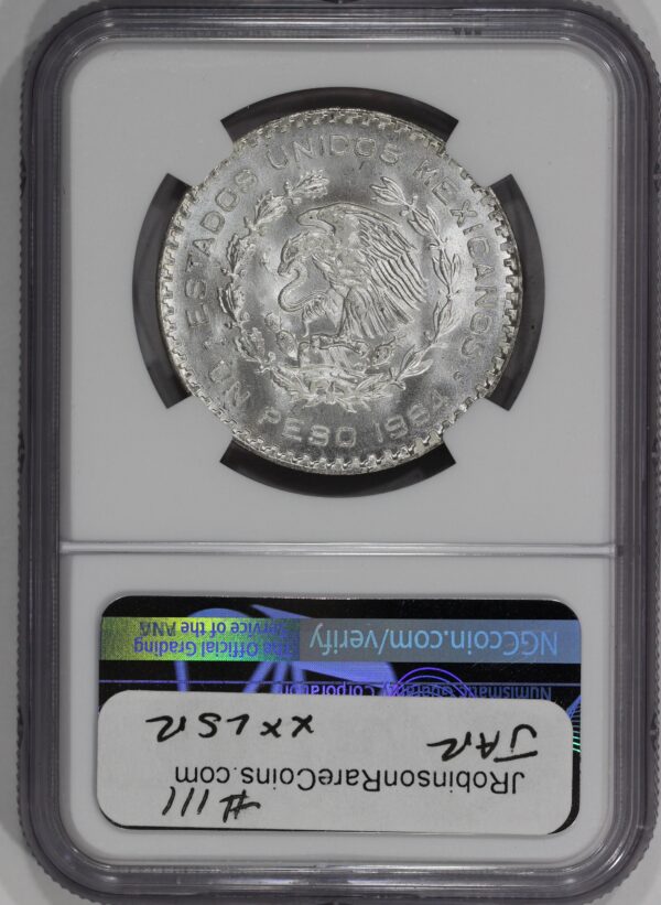 1964 Mo Mexico Silver Un Peso NGC MS66 KM#459 Jose Morelos - Image 4