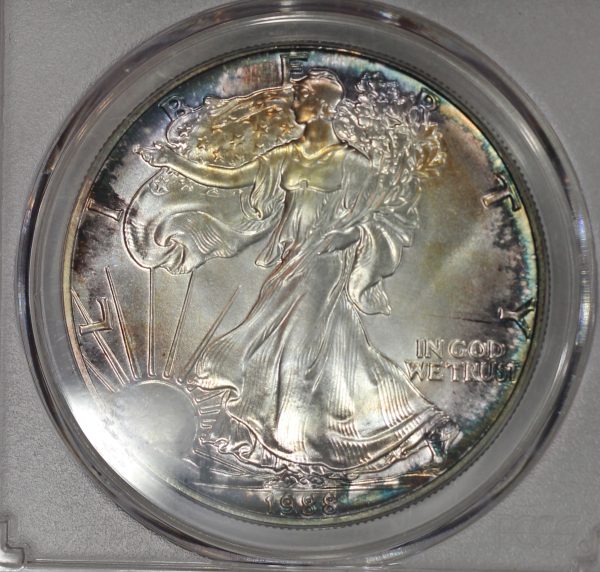 1988 $1 American Silver Eagle PCGS MS68 Colorful Toning 1oz .999 Silver ASE - Image 7