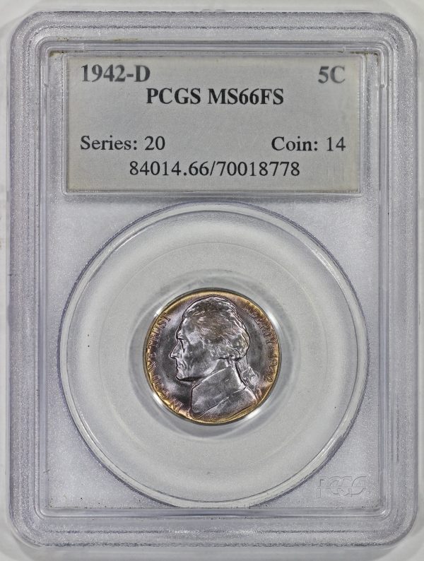 1942-D 5c Jefferson Nickel PCGS MS66FS Full Steps Colorful Toning