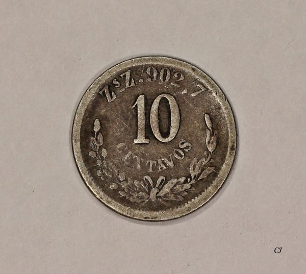 1894 Zs Z Mexico Silver 10 Centavos Coin Zacatecas Mint - Image 3