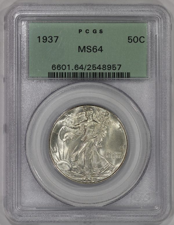 1937 50c Silver Walking Liberty Half Dollar PCGS MS64 OGH Old Green Holder