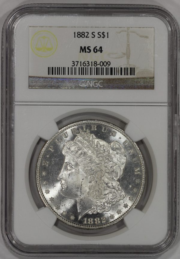 1882-S $1 Morgan Silver Dollar NGC MS64 Flashy Near Gem