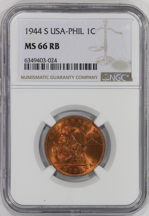 1944-S U.S. Philippines 1 Centavo Coin NGC MS66RB