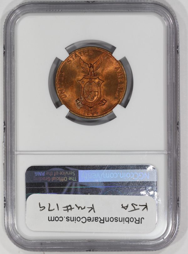 1944-S U.S. Philippines 1 Centavo Coin NGC MS66RB - Image 4