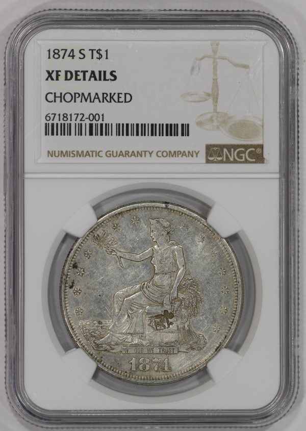 1874-S $1 U.S. Silver Trade Dollar NGC XF Chopmarked