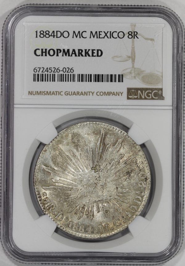 1884 Do MC Mexico Silver 8 Reales NGC Chopmarked Durango Mint