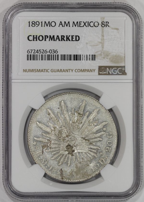 1891 Mo AM Mexico Silver 8 Reales NGC Chopmarked KM#377.10