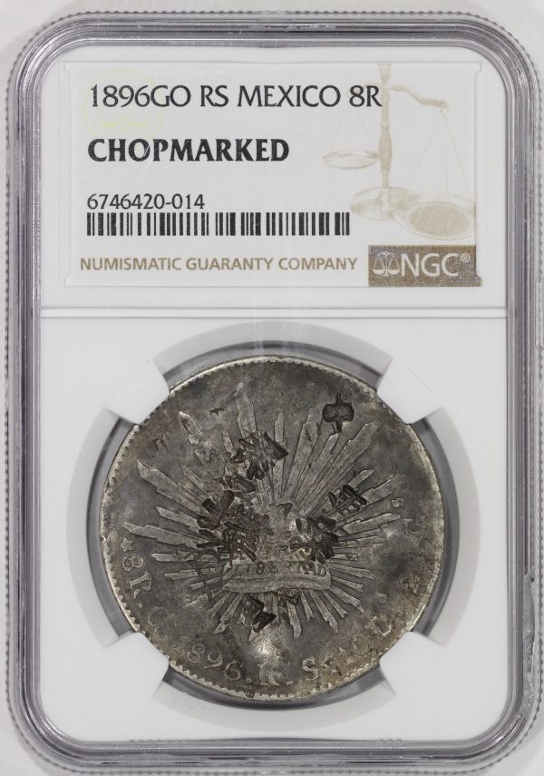 1896 Go RS Mexico Silver 8 Reales NGC Chopmarked Guanajuato Mint