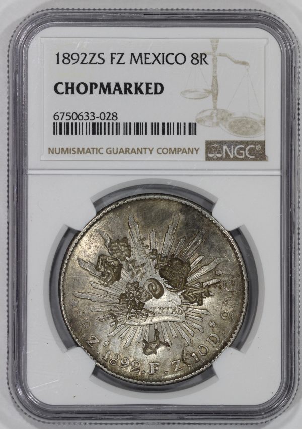 1892 Zs FZ Mexico Silver 8 Reales Coin NGC Chopmarked KM#377.13