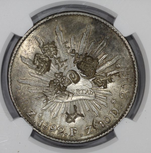 1892 Zs FZ Mexico Silver 8 Reales Coin NGC Chopmarked KM#377.13 - Image 3