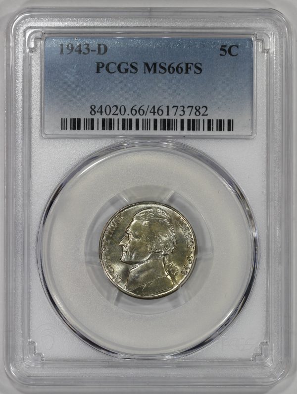 1943-D 5c Silver Jefferson War Nickel PCGS MS66FS Full Steps Toned