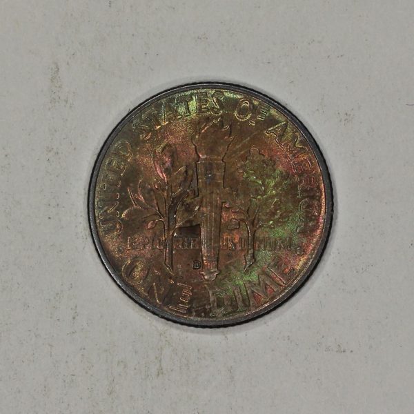 1951-D 10c Silver Roosevelt Dime Colorful Toning - Image 3