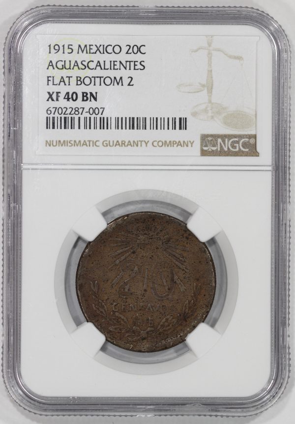 1915 Mexico 20 Centavos Aguascalientes NGC XF40 Revolutionary Coin Flat 2 Pancho Villa