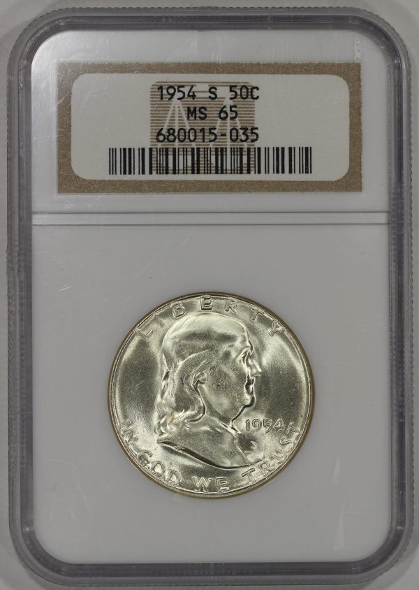 1954-S 50c Silver Franklin Half Dollar NGC MS65 Gem 90% Silver Coin