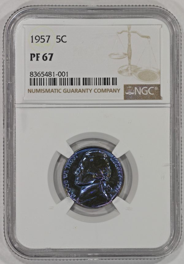 1957 5c Jefferson Nickel Proof Coin NGC PF67 Wild and Colorful Toning - Image 3