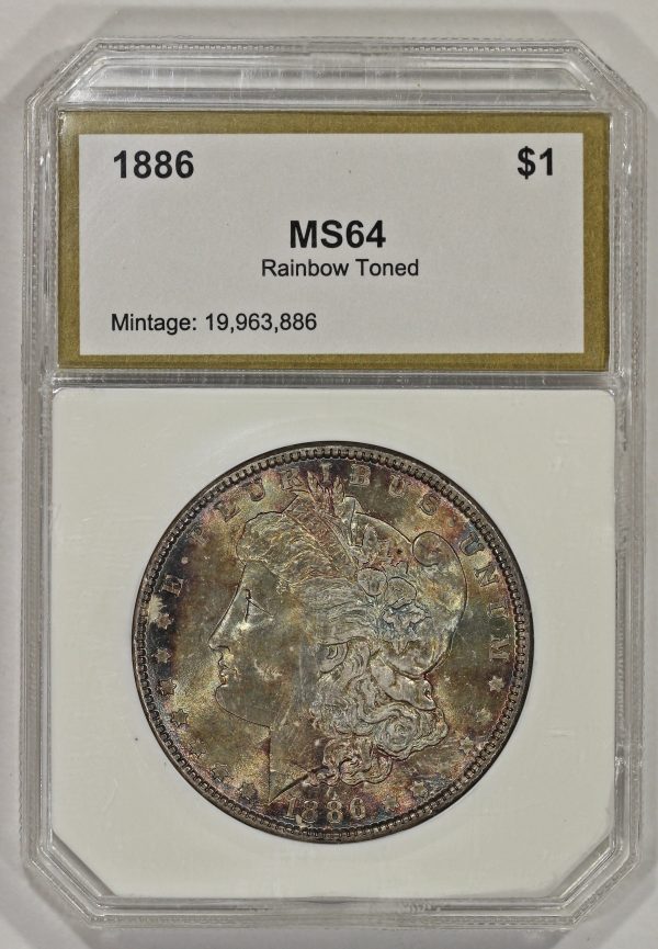 1886 $1 Morgan Silver Dollar Vintage PCI Colorful Toning - Image 2