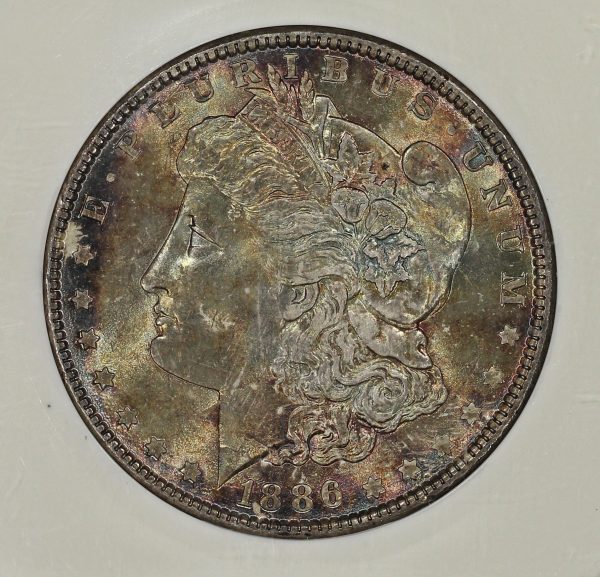 1886 $1 Morgan Silver Dollar Vintage PCI Colorful Toning - Image 3
