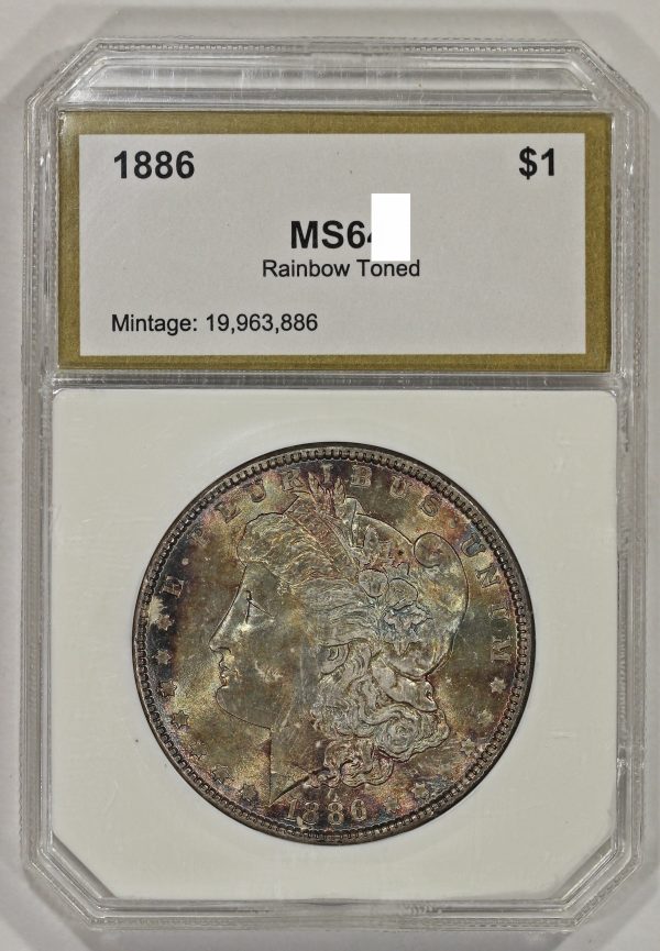 1886 $1 Morgan Silver Dollar Vintage PCI Colorful Toning