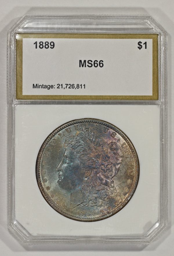 1889 $1 Morgan Silver Dollar Vintage PCI Colorful Toning - Image 6