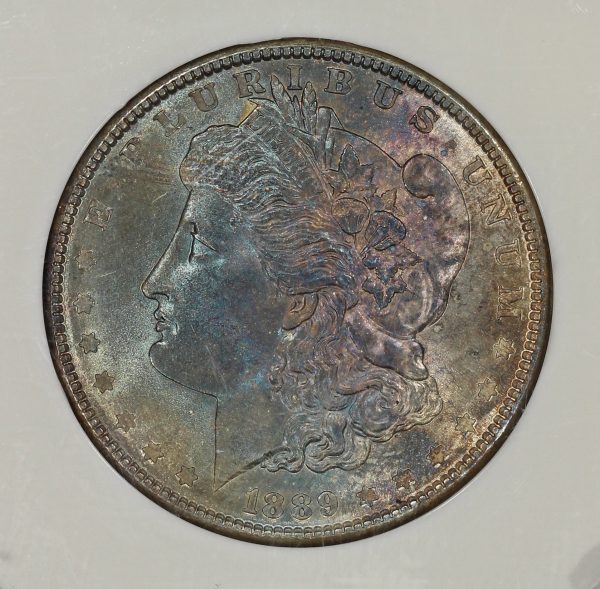 1889 $1 Morgan Silver Dollar Vintage PCI Colorful Toning - Image 2