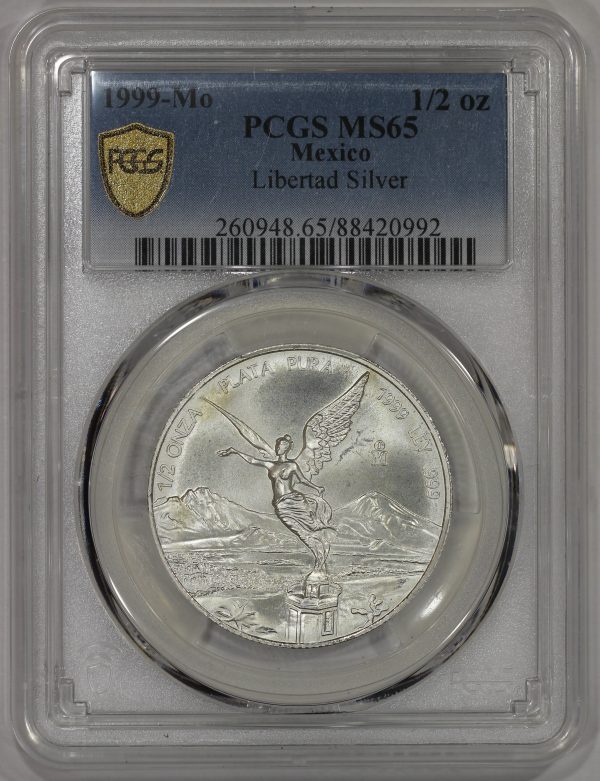 1999 Mo Mexico Silver 1/2 oz Libertad PCGS MS65 Only 2000 Minted