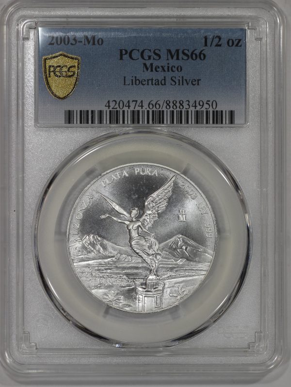 2003 Mo Mexico Silver 1/2 Onza Libertad PCGS MS66 .999 Low Mintage