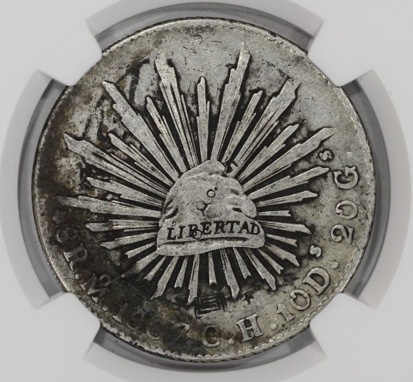1867 Mo CH Mexico Silver 8 Reales NGC XF Chopmarked - Image 4