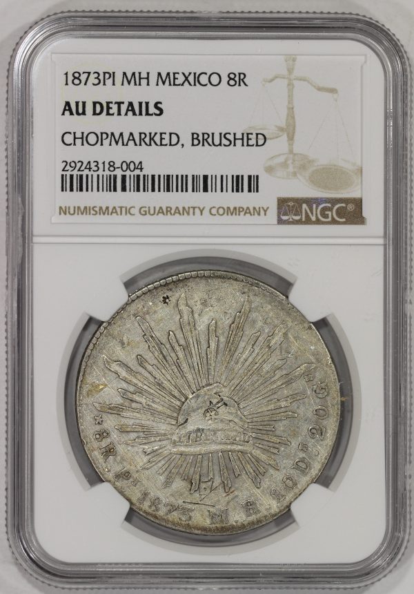 1873 Pi MH Mexico Silver 8 Reales NGC AU Chopmarked Potosi Mint