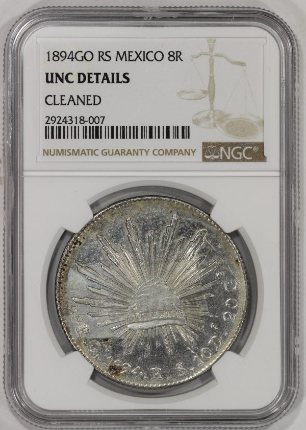 1894 Go RS Mexico Silver 8 Reales NGC Uncirculated KM#377.8 - Image 2