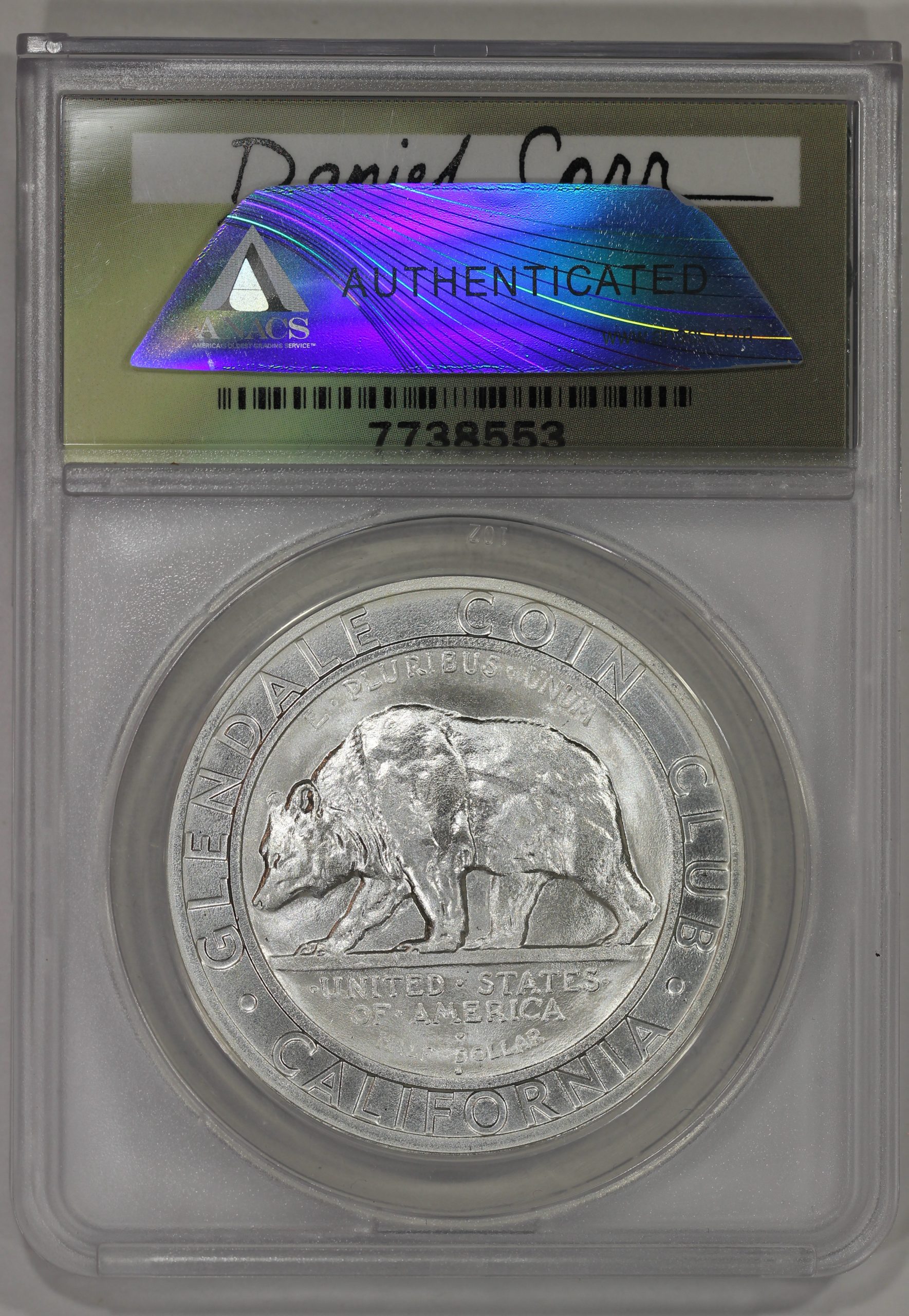 2015 DANIEL CARR GLENDALE COIN CLUB 1 oz .999 SILVER MEDAL ANACS MS69 - Image 5