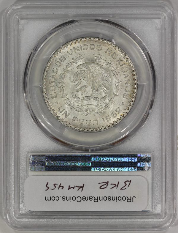 1962-Mo Mexico Silver Peso Coin PCGS MS65 Jose Morelos Toned - Image 5