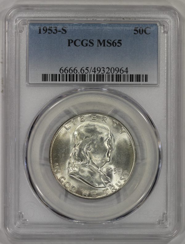 1953-S 50c Silver Franklin Half Dollar PCGS MS65