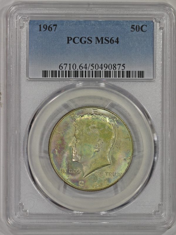 1967 50c Silver Kennedy Half Dollar PCGS MS64 Colorful Toning