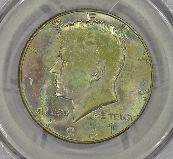 1967 50c Silver Kennedy Half Dollar PCGS MS64 Colorful Toning - Image 3