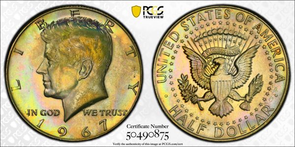 1967 50c Silver Kennedy Half Dollar PCGS MS64 Colorful Toning - Image 5