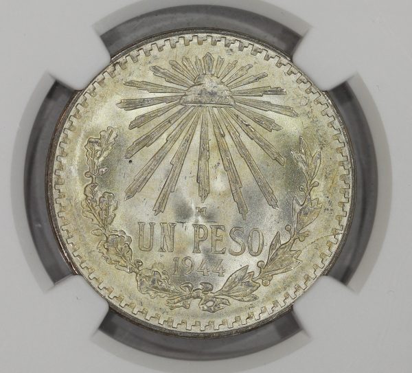 1944 M Mexico Silver Peso Coin NGC MS66 KM#455 - Image 3