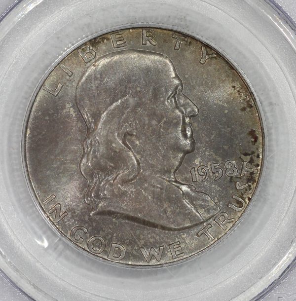 1958-D 50c Silver Franklin Half Dollar PCGS MS65FBL Toned Full Bell Lines - Image 3