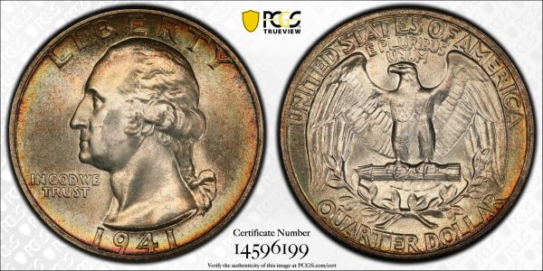 1941 25c Silver Washington Quarter PCGS MS66 Colorful Toning - Image 6