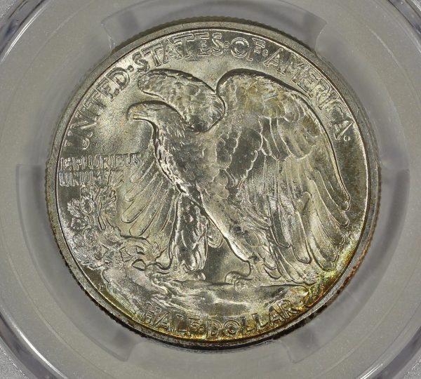 1946-D 50c Silver Walking Liberty Half PCGS MS64+ Colorful Toning - Image 5