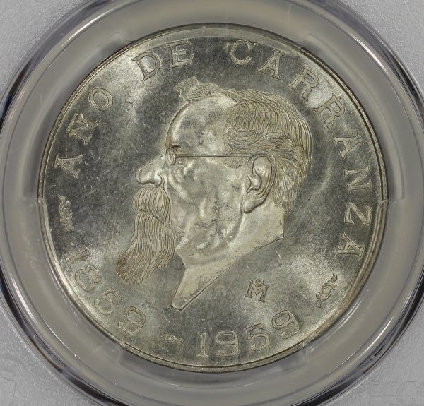 1959 Mo Mexico Silver 5 Pesos PCGS MS66 Carranza KM#471 - Image 3