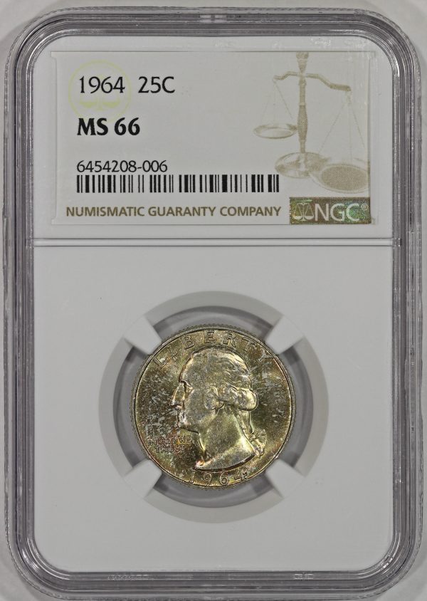 1964 25c Silver Washington Quarter NGC MS66 Colorful Toning