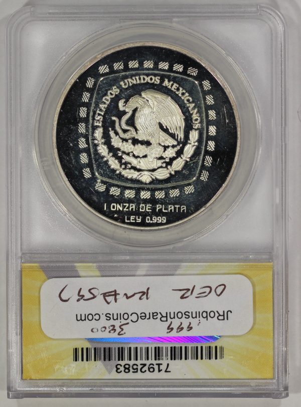 1996 Mo Mexico Silver 5 Pesos "El Luchador" Proof Coin ANACS PF64DCAM  Olmec Series - Image 4