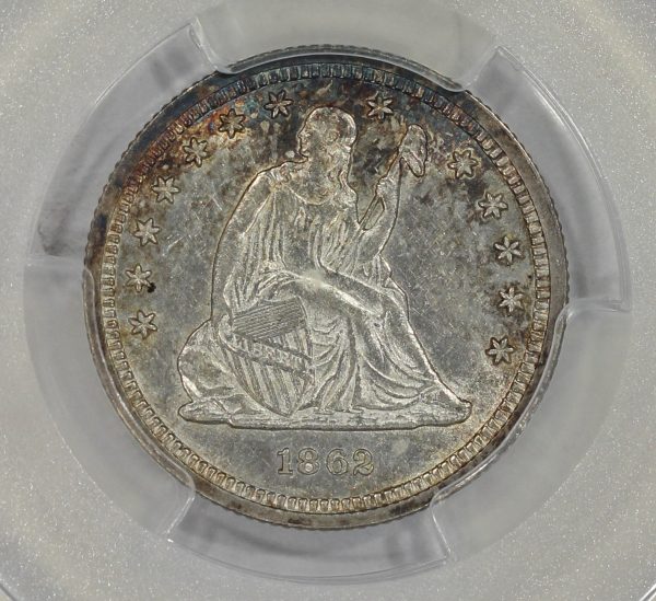 1862 25c Liberty Seated Quarter PCGS AU55 Lightly Toned Civil War Date - Image 3
