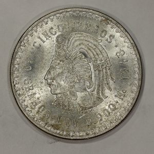 1948 Mo Mexico Silver 5 Pesos Coin Cuahtemoc KM#465 .900 Silver