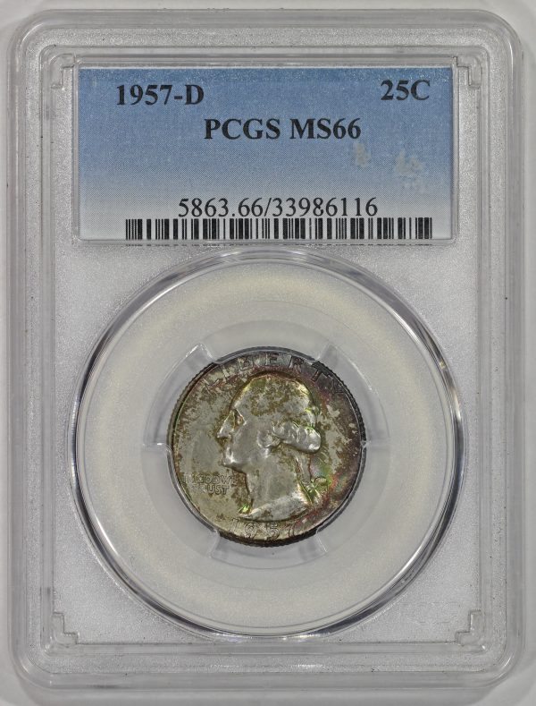 1957-D 25c Silver Washington Quarter Colorful Toning