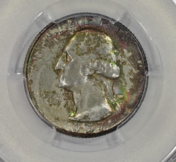 1957-D 25c Silver Washington Quarter Colorful Toning - Image 3