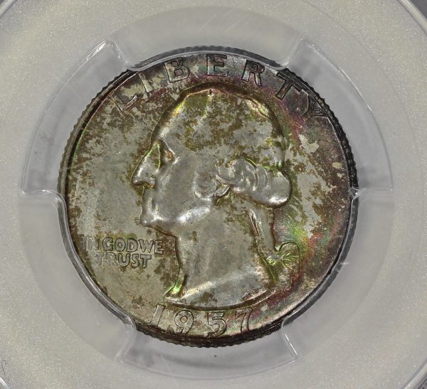 1957-D 25c Silver Washington Quarter Colorful Toning - Image 5
