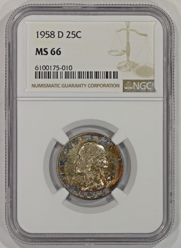 1958-D 25c Silver Washington Quarter NGC MS66 Mint Set Toning