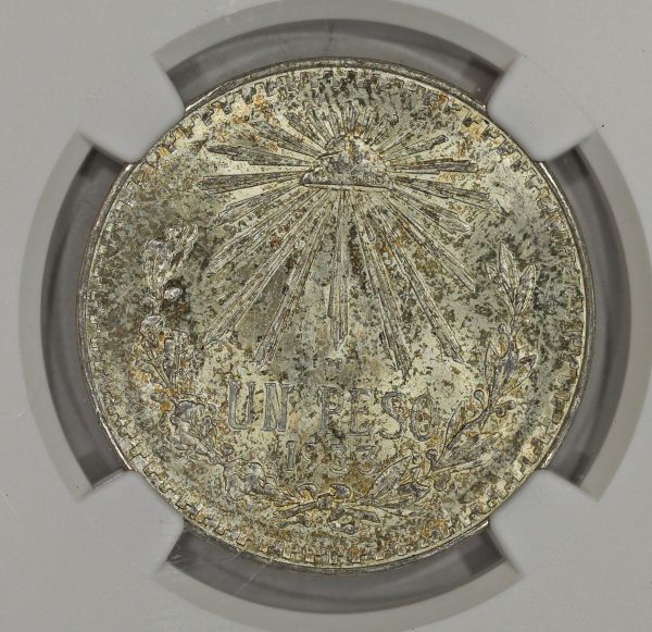 1933 M Mexico Silver 1 Peso Coin NGC MS66 Toned KM#455 - Image 3