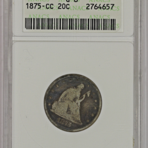 1875-CC 20c Silver Liberty Seated Twenty Cents ANACS G6 Old Small Holder Soapbox